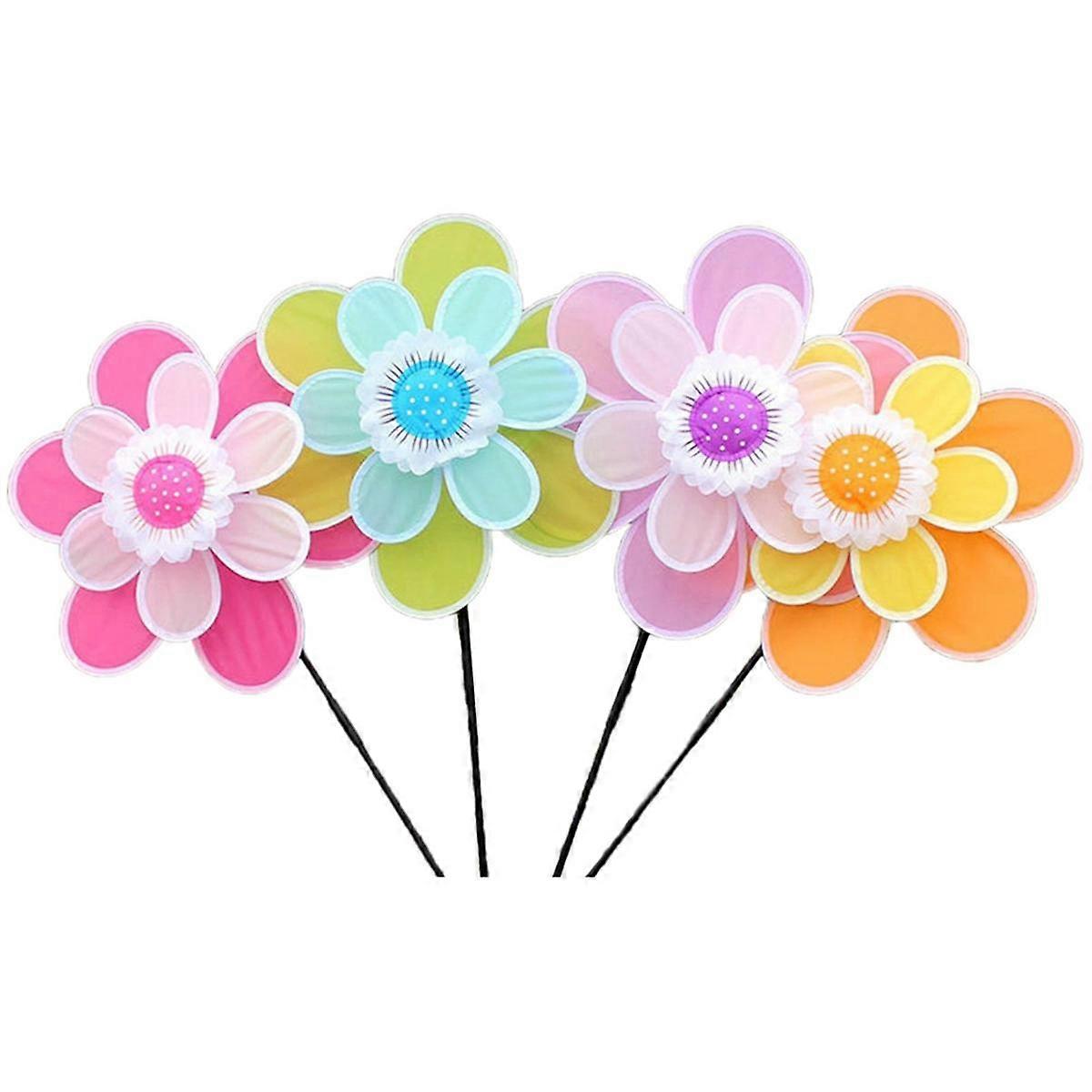 Lawn Decoration Wind Spinner Double Layer Pinwheels with Stake Eye Catching for Garden Children Out