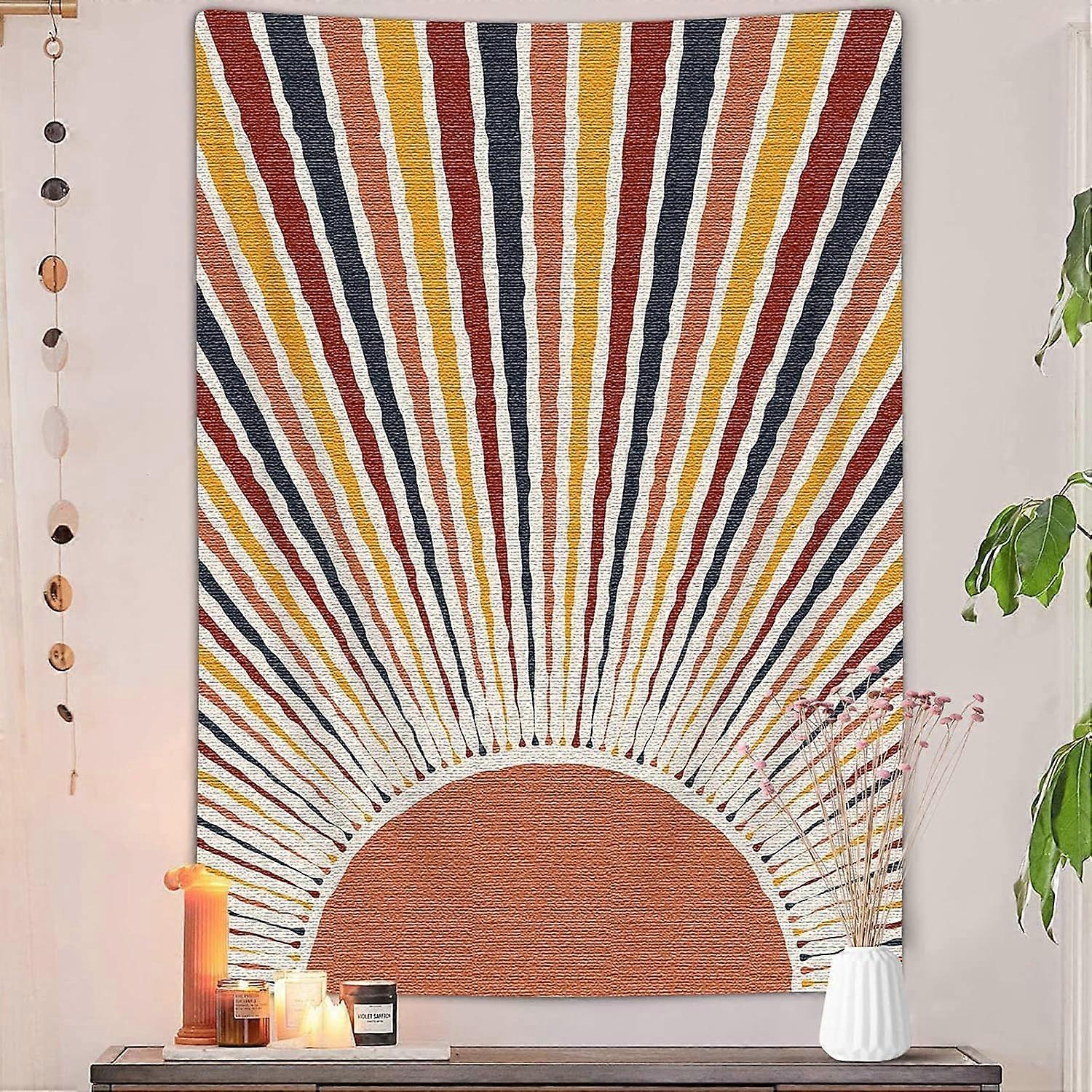 Bohemian Sun Vertical Tapestry, Vintage Abstract Rainbow Aesthetic Tapestry Wall Hanging for Bedroom, Red Retro 70s Mid Century Modern Decor Art Tapes