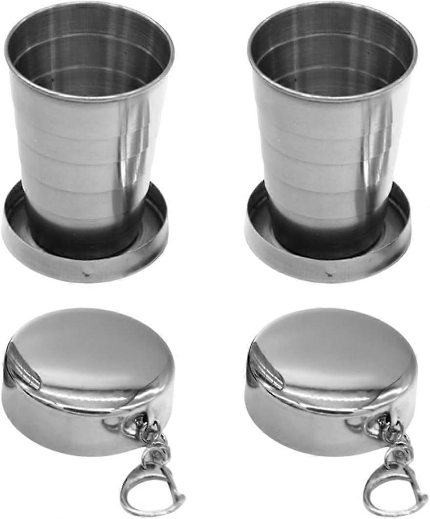 Pack of 2 Collapsible Cup Stainless Steel Camping Mug Telescopic Portable 75ML Folding Cup with Keychain Cups Mugs