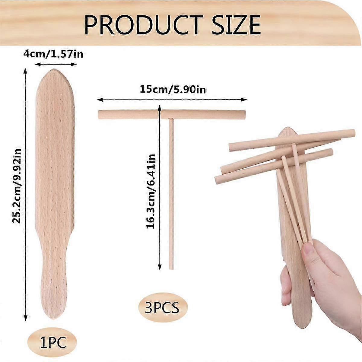 Set de spatule, bețe din lemn în formă de T pentru întinderea aluatului de clătite, set de 4 ustensile pentru aparatul uniform de clătite