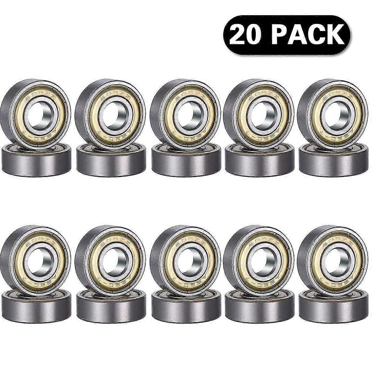 20pcs 608 Zz الكرة تحمل، 608zz معدنية مزدوجة محمية مصغرة عميق الأخدود لوح التزلج 3D طابعة محامل الكرة