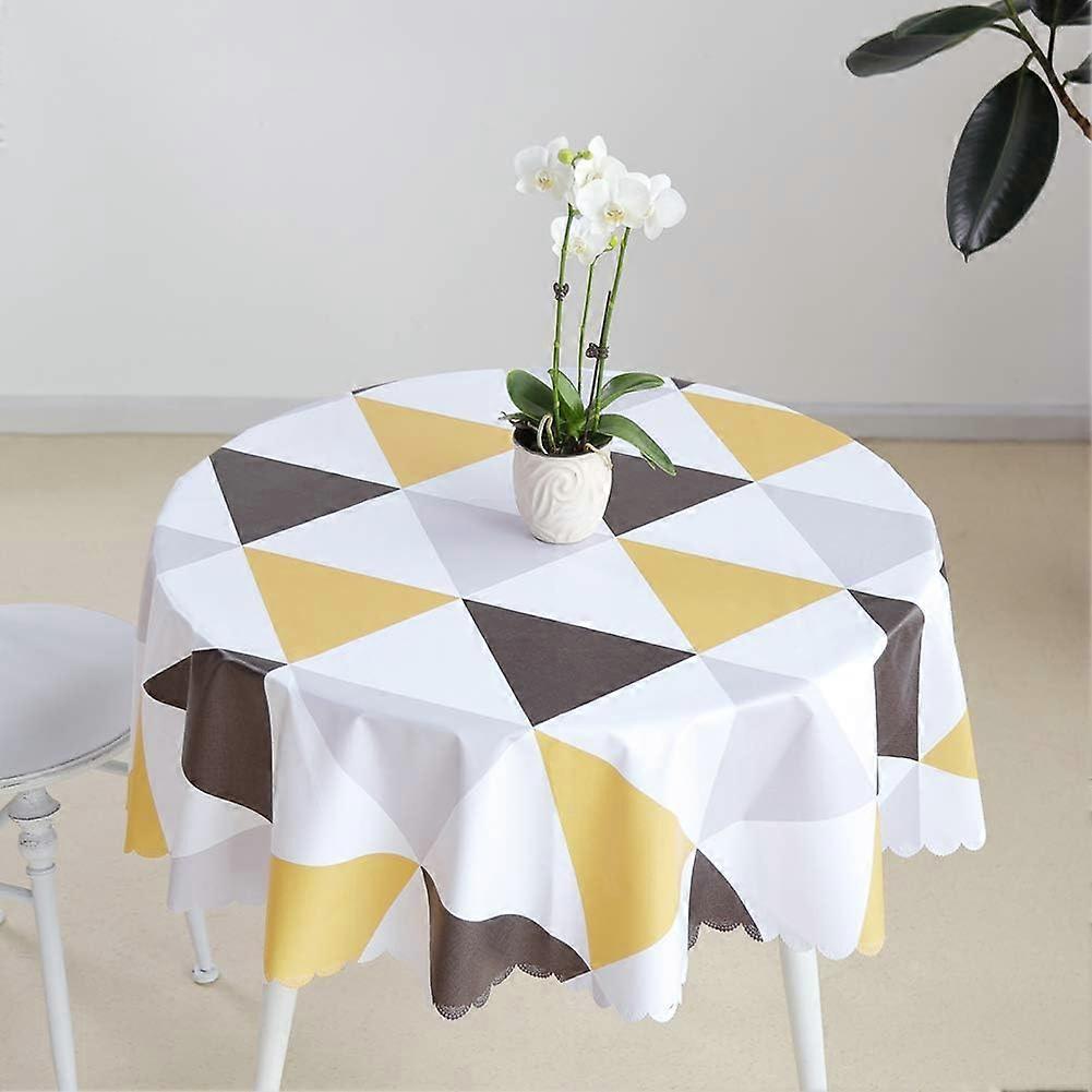 Round Tablecloths PVC Wipeable Tablecloth Stain-Proof Waterproof Table Cloth Easy to Clean Triangular Lattice Tablecloth Yellow, Round 140cm