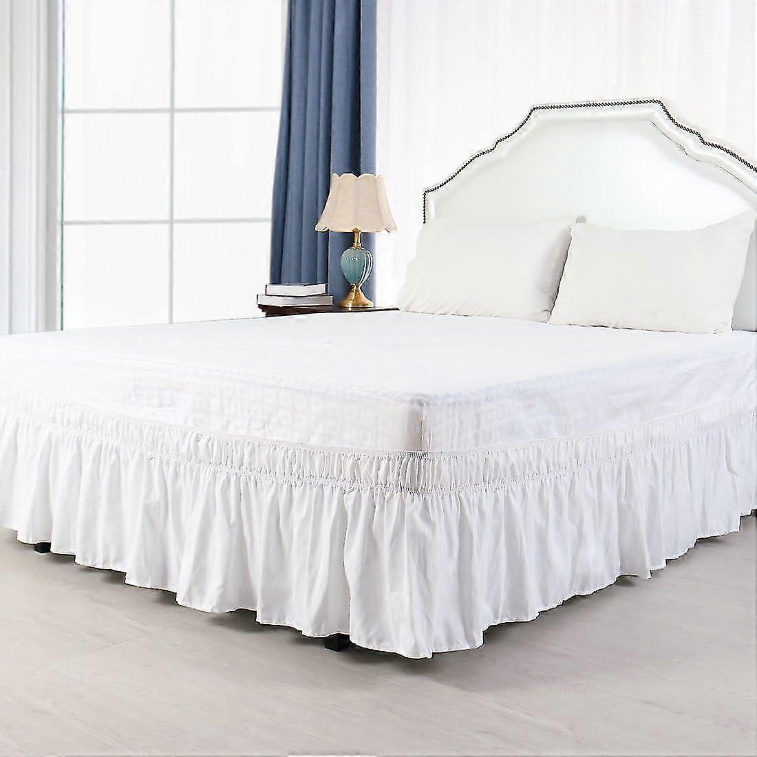 Jupe de lit en polyester brossé blanc neige 137x190cm Trois côtés Tissu extensible poussiéreux