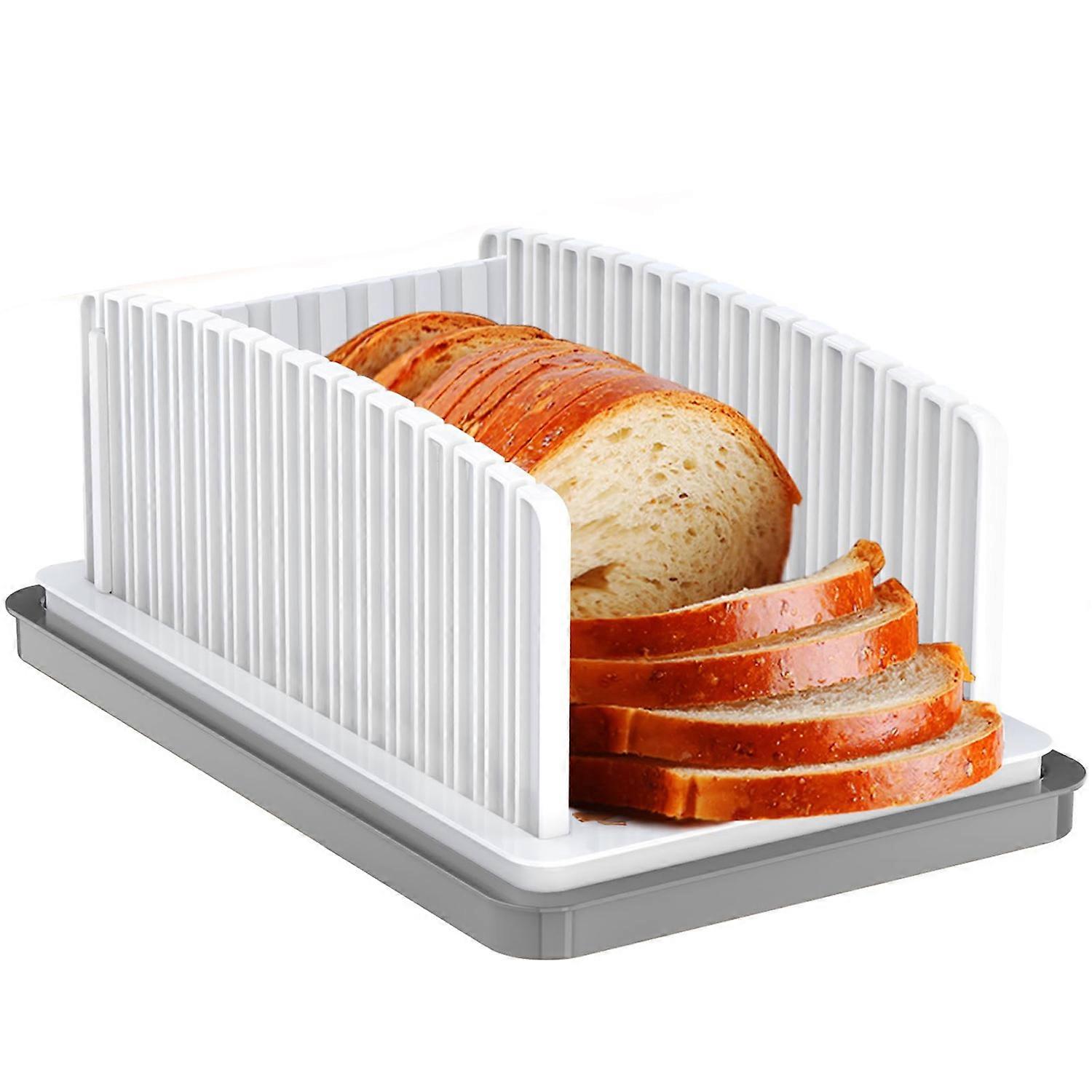 Bread Slicer for Homemade Bread, Bread Slicing Guide Adjustable Width, Foldable and Compact Cutting Guide with Crumb Tray