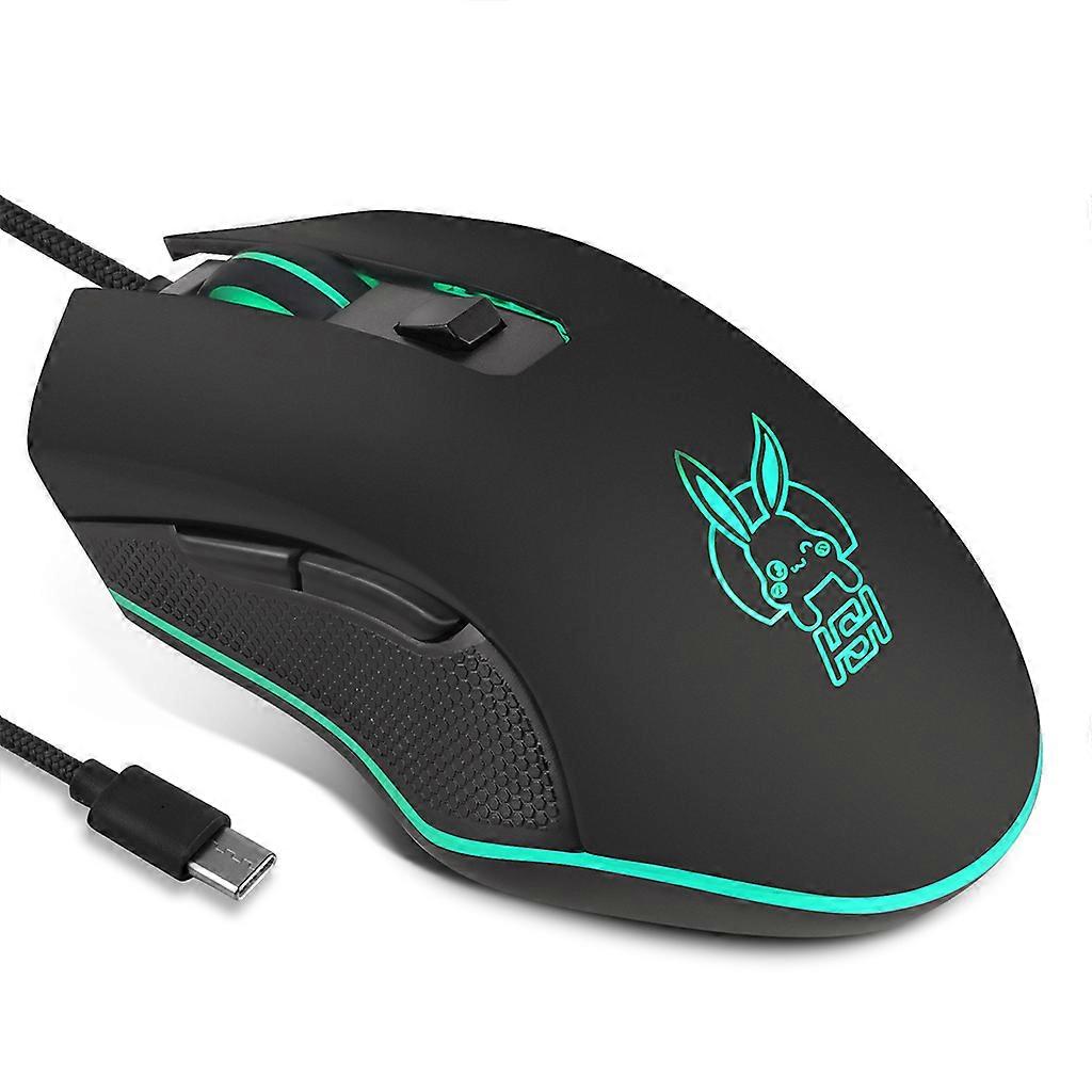 Rabbit USB C Mouse with LED Backlight 2400DPI Type C Wired Mouse for PC laptop
