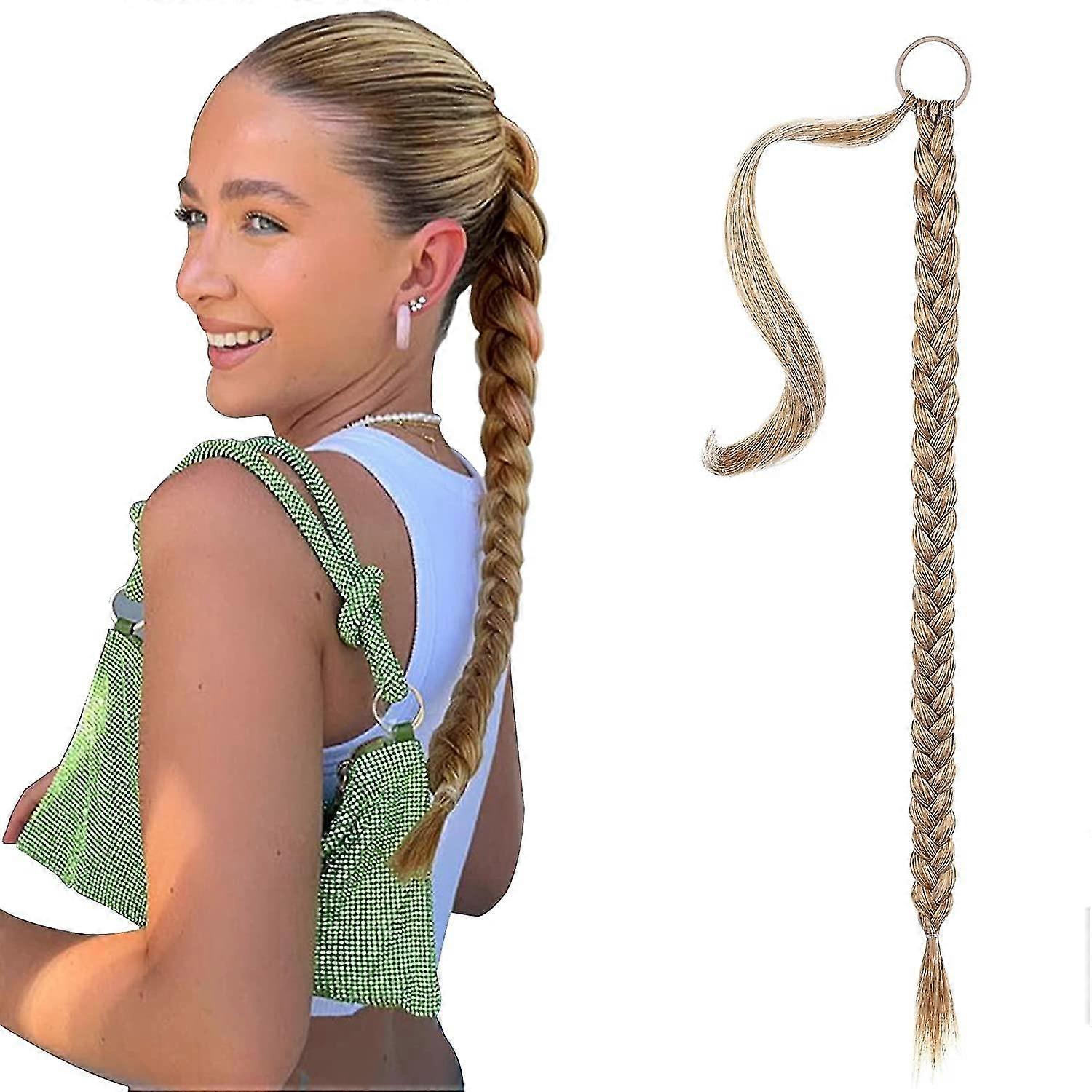 Diy Extension de queue de cheval tressée avec cravate à cheveux Straight Wrap Tresse Cheveux Naturel Doux Synthétique Postiche 80cm