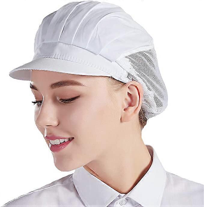 Set of 3 white chef's hats with mesh unisex kitchen hats for work in workshops, factory kitchens, caterers and bakeries.