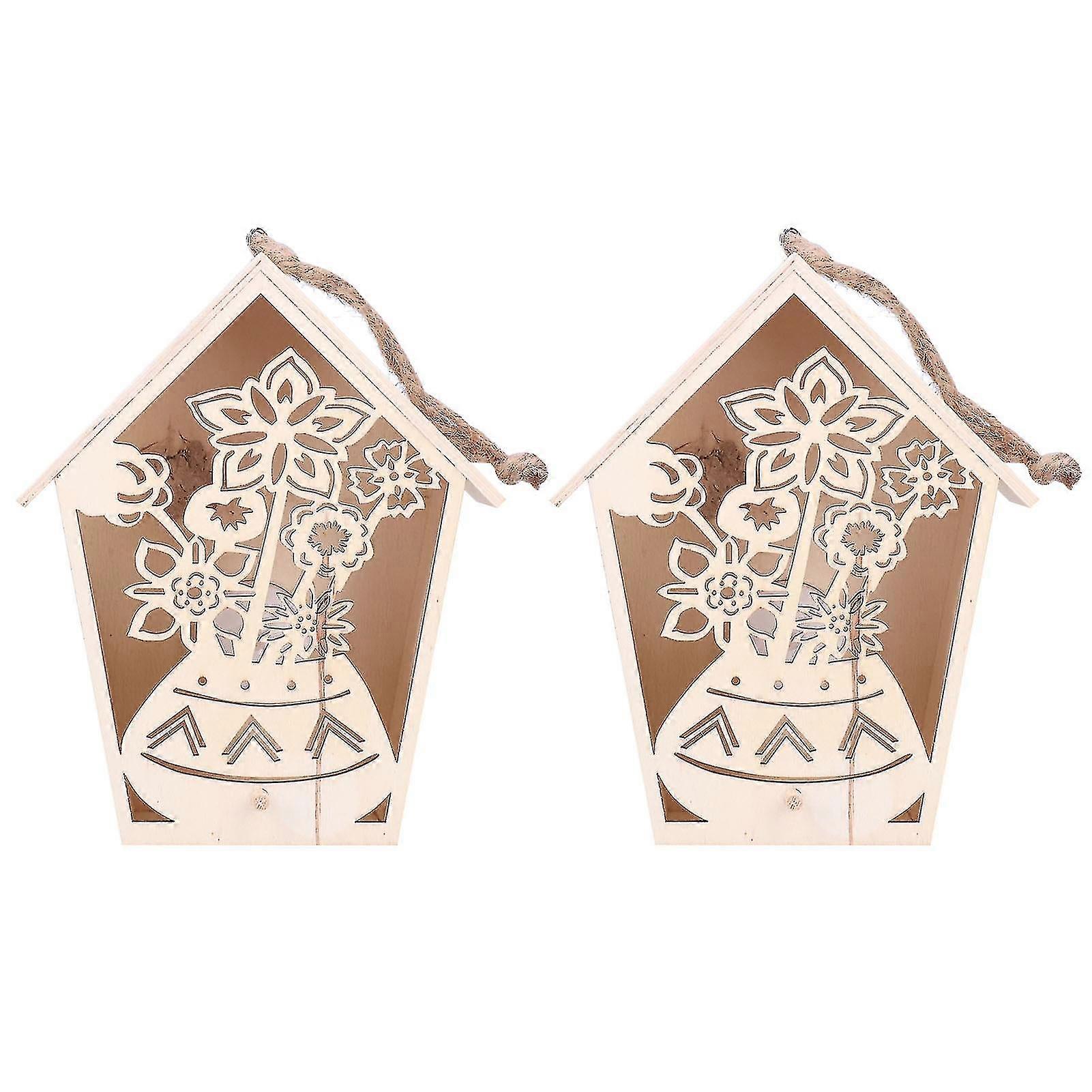 Bird House Pendant - Hollow Flowers Patterns with Warm Light (2Pcs)