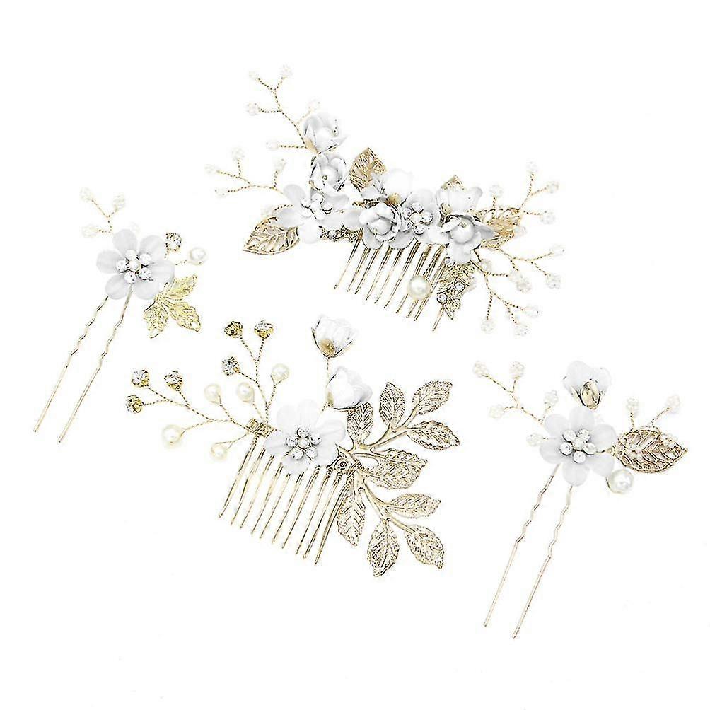 Perlen Blume Kopf Pin Kopfschmuck (Weiß)