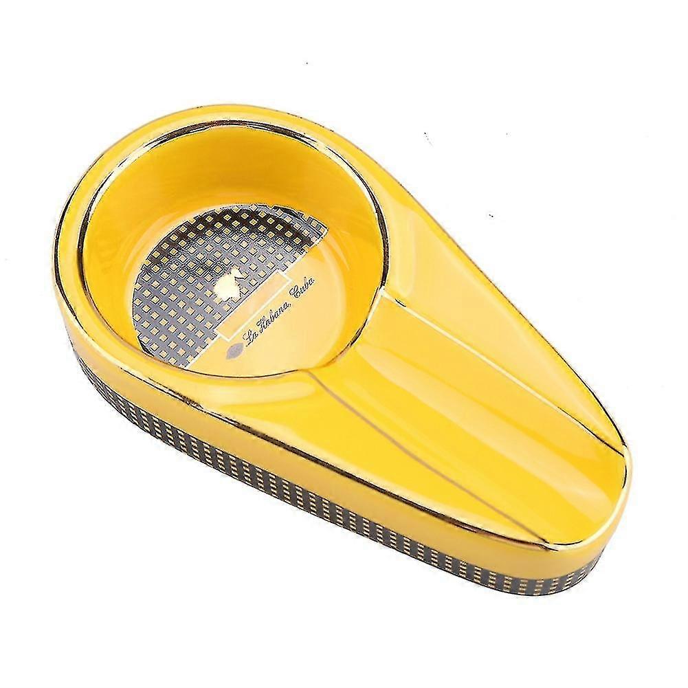 Mini Portable Ceramics Cigarette Ashtray Cinder Holder - Yellow