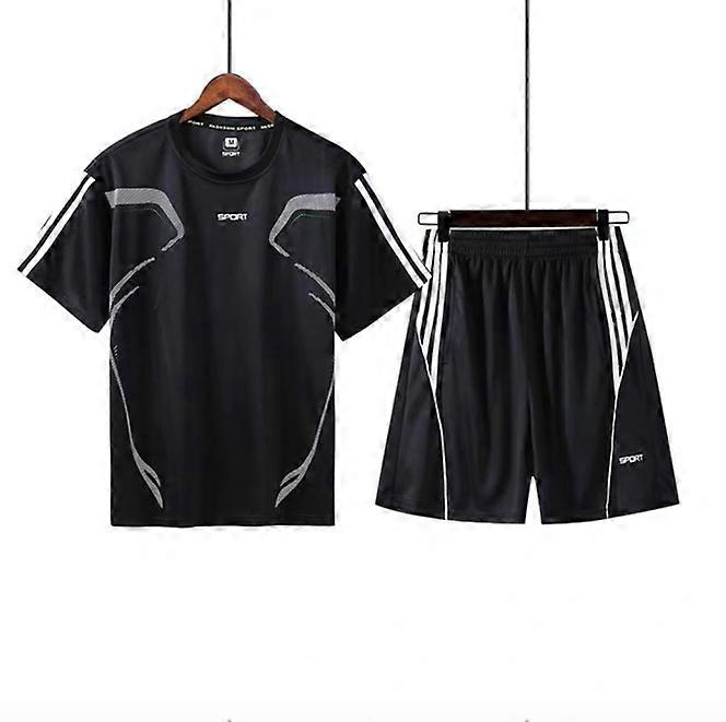 بدلة رياضية رجالي بأكمام قصيرة تي شيرت الجري اللياقة البدنية ملابس كاجوال قطعتين شورتات صيفية ملابس رياضية سريعة الجفاف