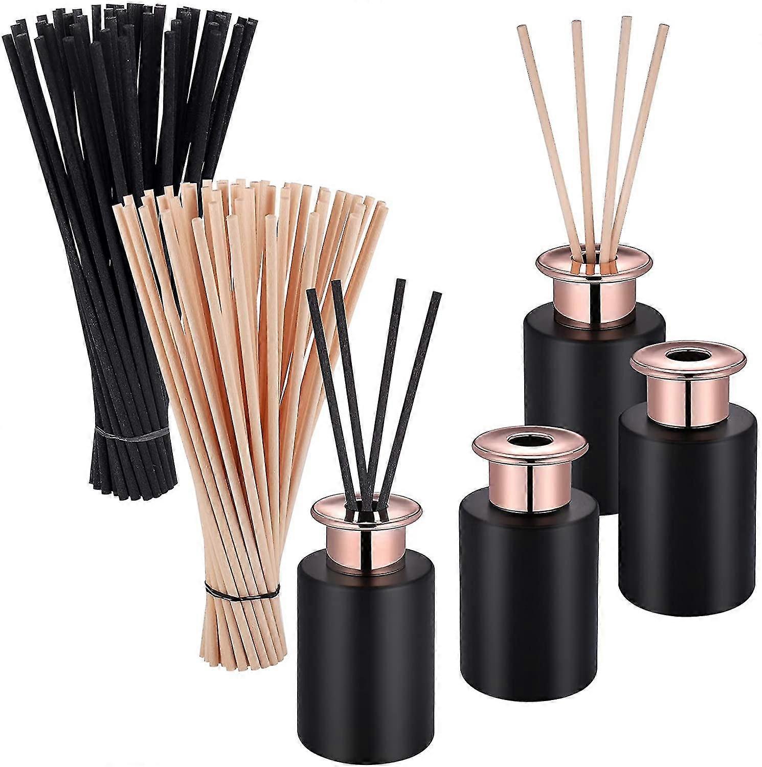 4pcs 100ml Black Reed Diffuser Bottles Empty With Diffuser Reeds Sticks (50pcs Black & 50pcs Beige), Empty Diffuser Bottle With Diffuser Sticks, Essen