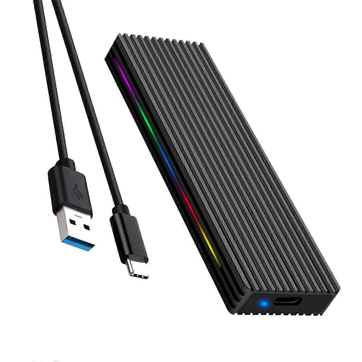 Custodia per SSD M.2 M Key 10 Gbps/5 Gbps USB3.1 protocollo NGFF USB-C Custodia mobile in lega di alluminio con luce RGB - Nero