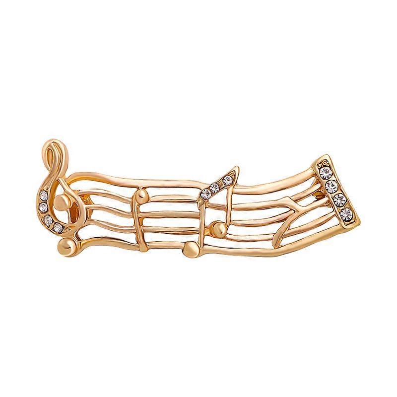 Transparent Crystal Musical Notes Brooch in Golden Metal