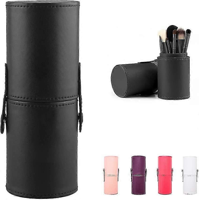 Makeup Brush Holder Leather Portable Black