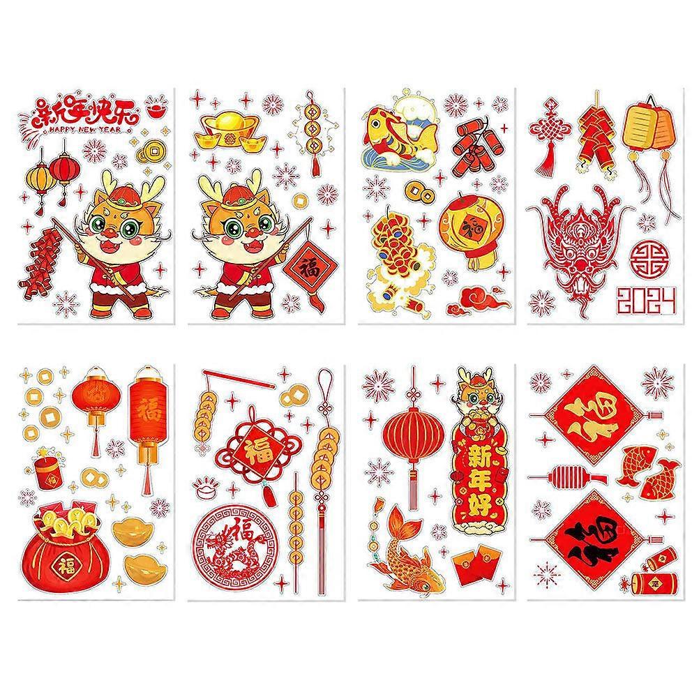 8 sheets of Chinese New Year Window Clings Dragon Decals 2024 Year of Dragon Static Window Stickers