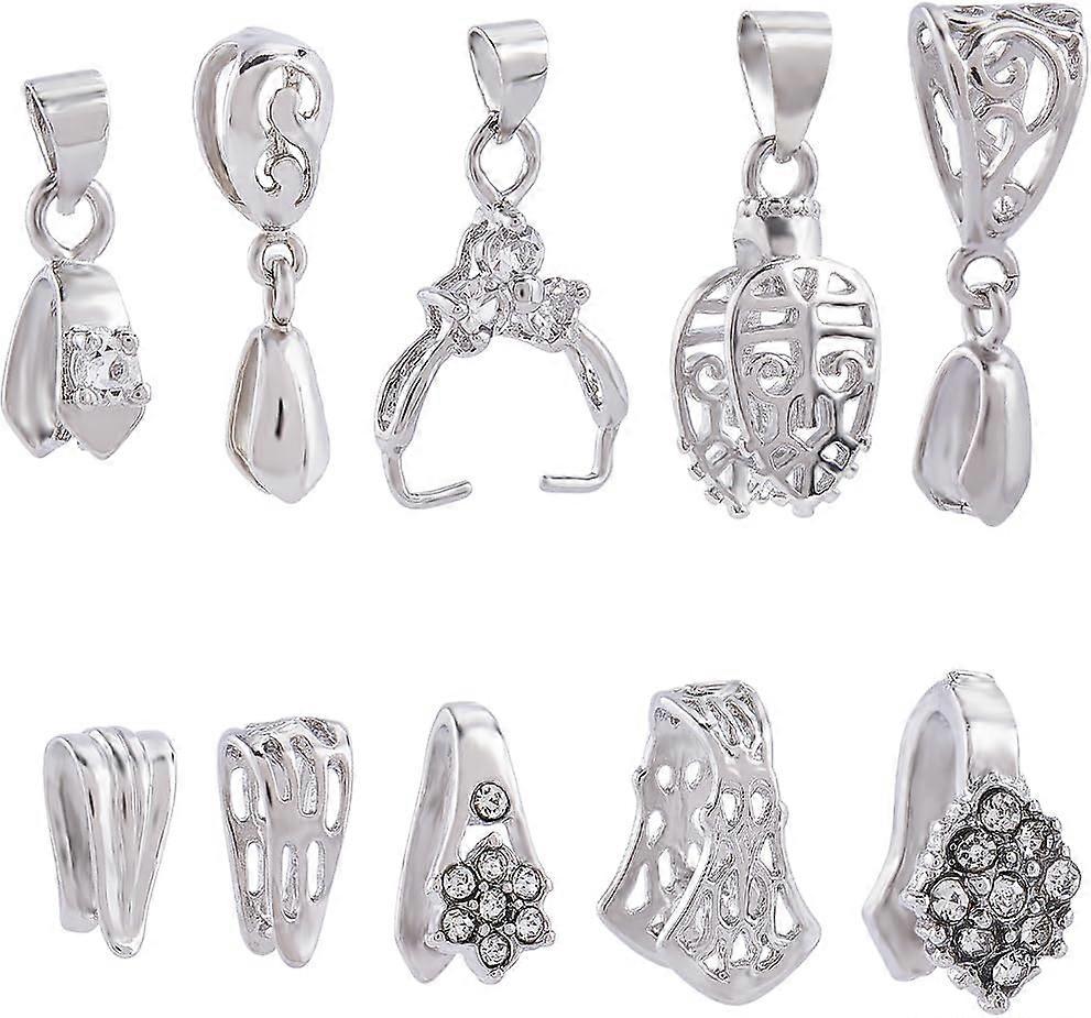 DIY 1 Box 50Pcs Pinch Bails Pendant Bail Connector Silver Brass Pinch Clasps Filigree Rhinestone Snap on Bails Ice Pick Pinch Bail Hooks with Hanging 
