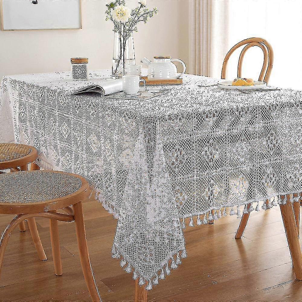 Toalha de Mesa de Renda de Crochê Retângulo Romântico Toalhas de Mesa Corredor Com Bordado Vintage Para Jantar de Cozinha-MXBC
