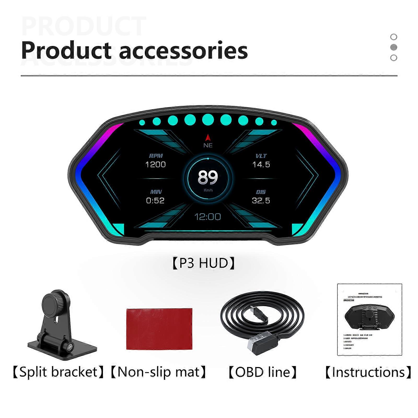 Car Head Up Display OBD GPS Digital HUD P3 Auto GPS Speedometer Slope Meter Tachometer Water Temp Speed Alarm Electronic Part