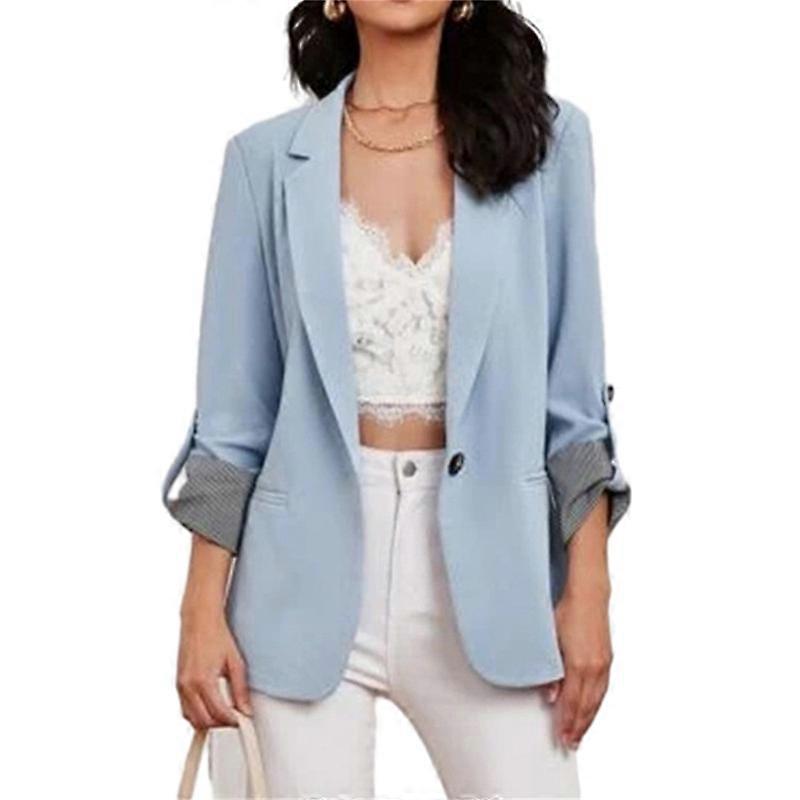 Women's Solid Lapel Blazer, Elegant Open Front Work Office Outerwear