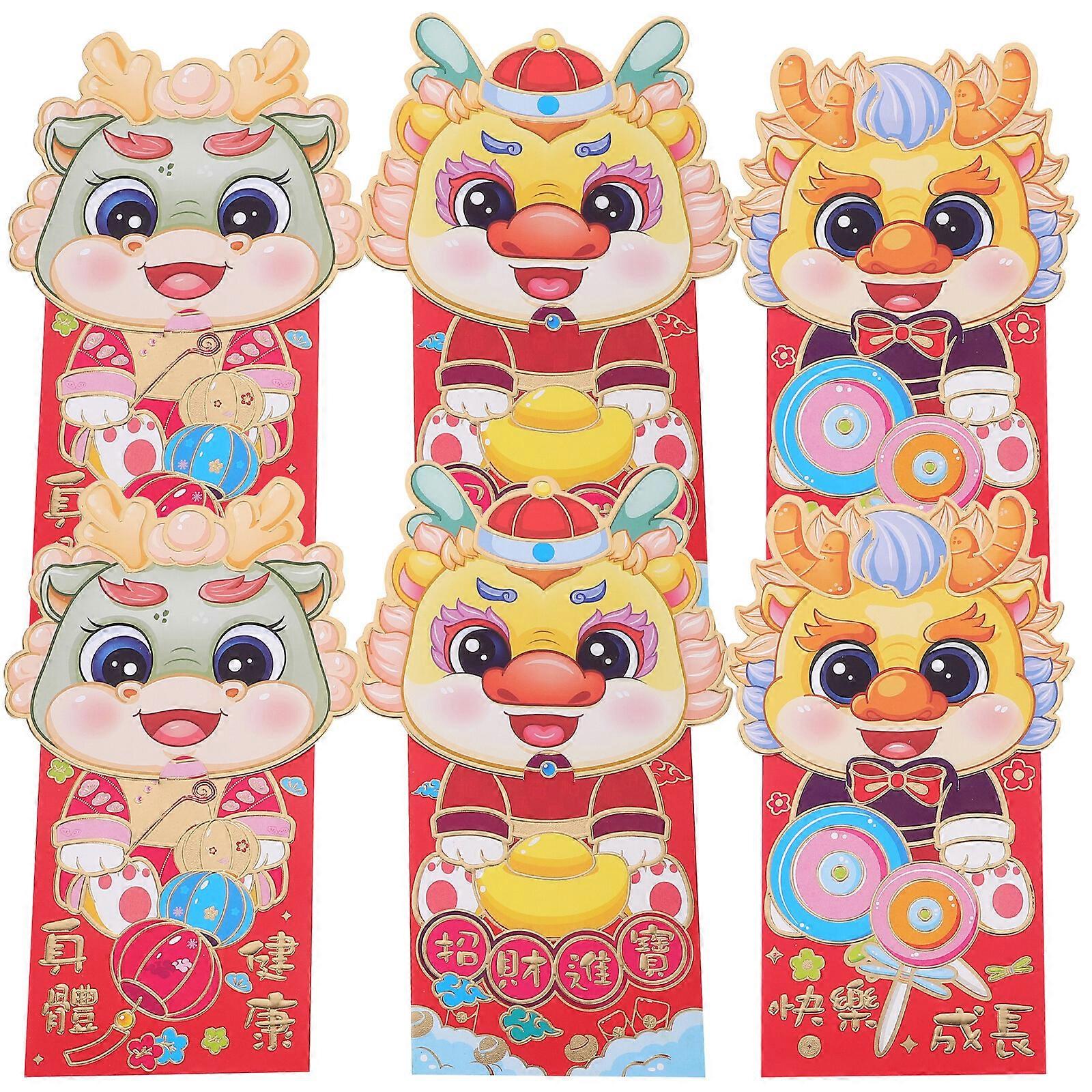 6Pcs New Year Red Envelope Year of Dragon Paper Red Envelopes New Year Red Money Pockets