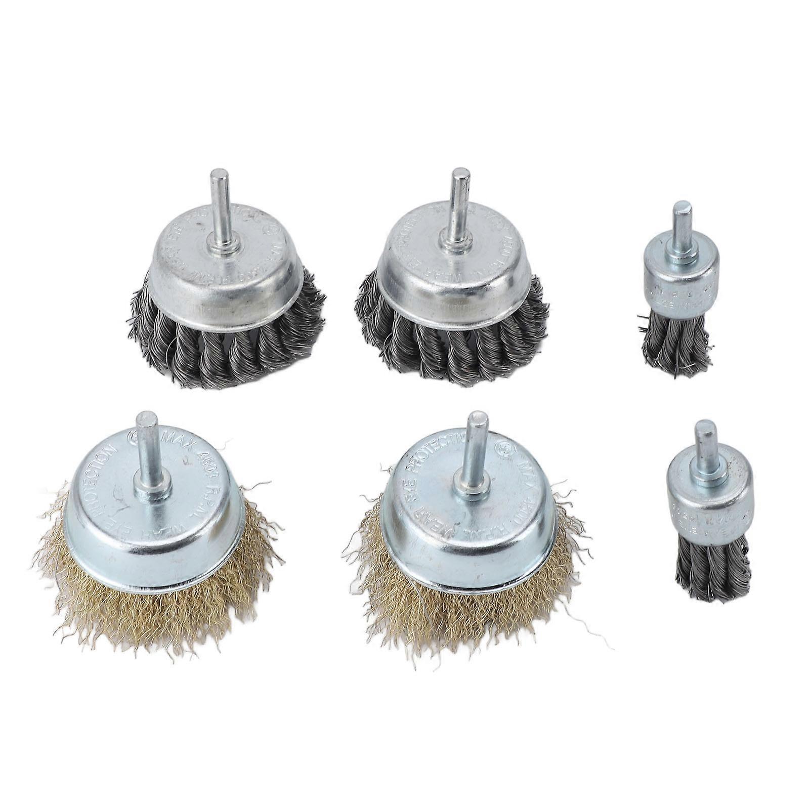 Wire Brushes, 6 Pcs Drill Wire Brush Multi Functional Wire Cup Brush Set for Metal Polishing Rust Burr Paint Removal