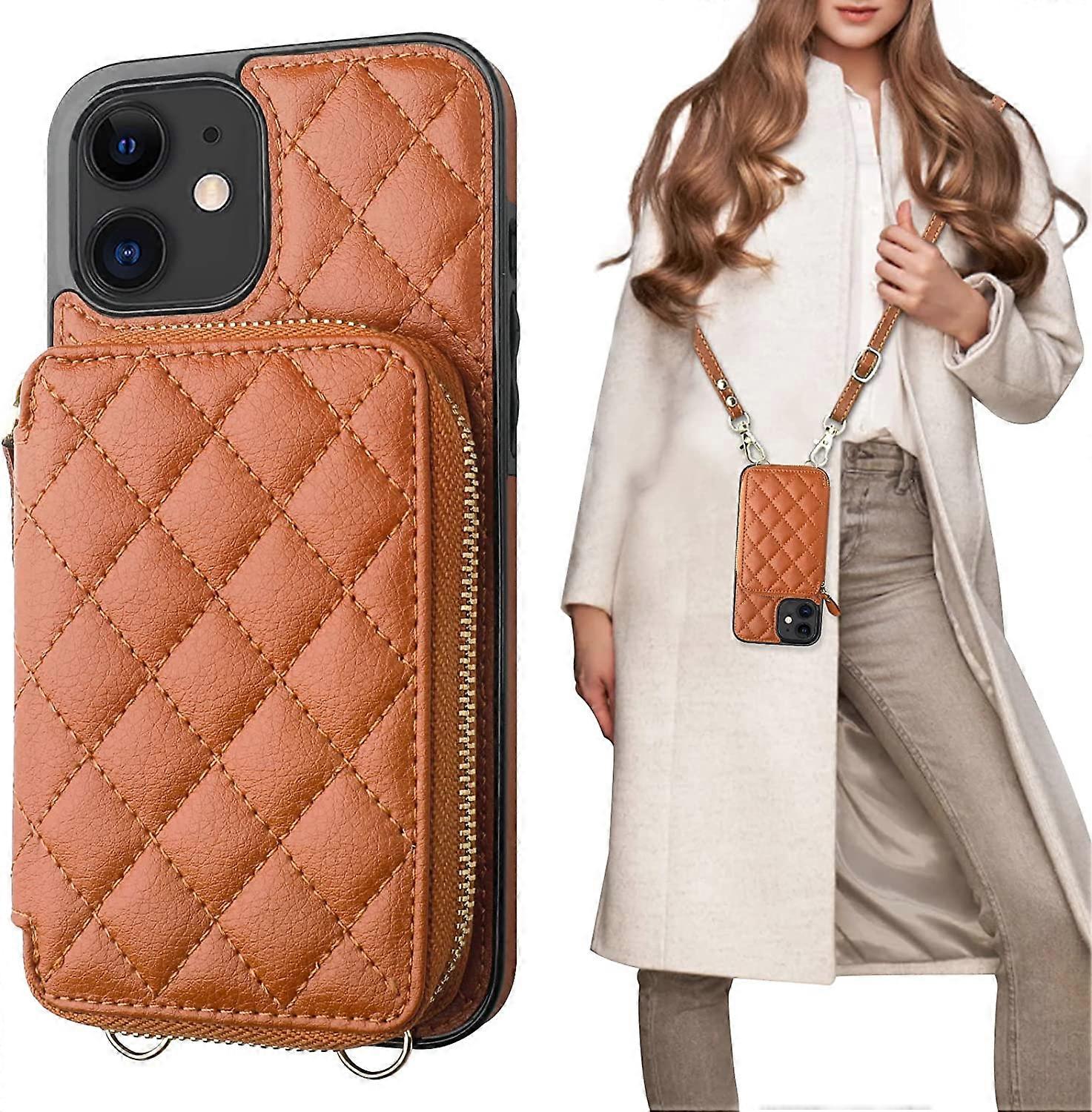 جراب محفظة كروس بودي لهاتف iPhone 12/12 Pro ، RFID حجب جلد PU بسحاب حقيبة يد غطاء محفظة ، حافظة مسند مع حامل فتحات بطاقة Wris