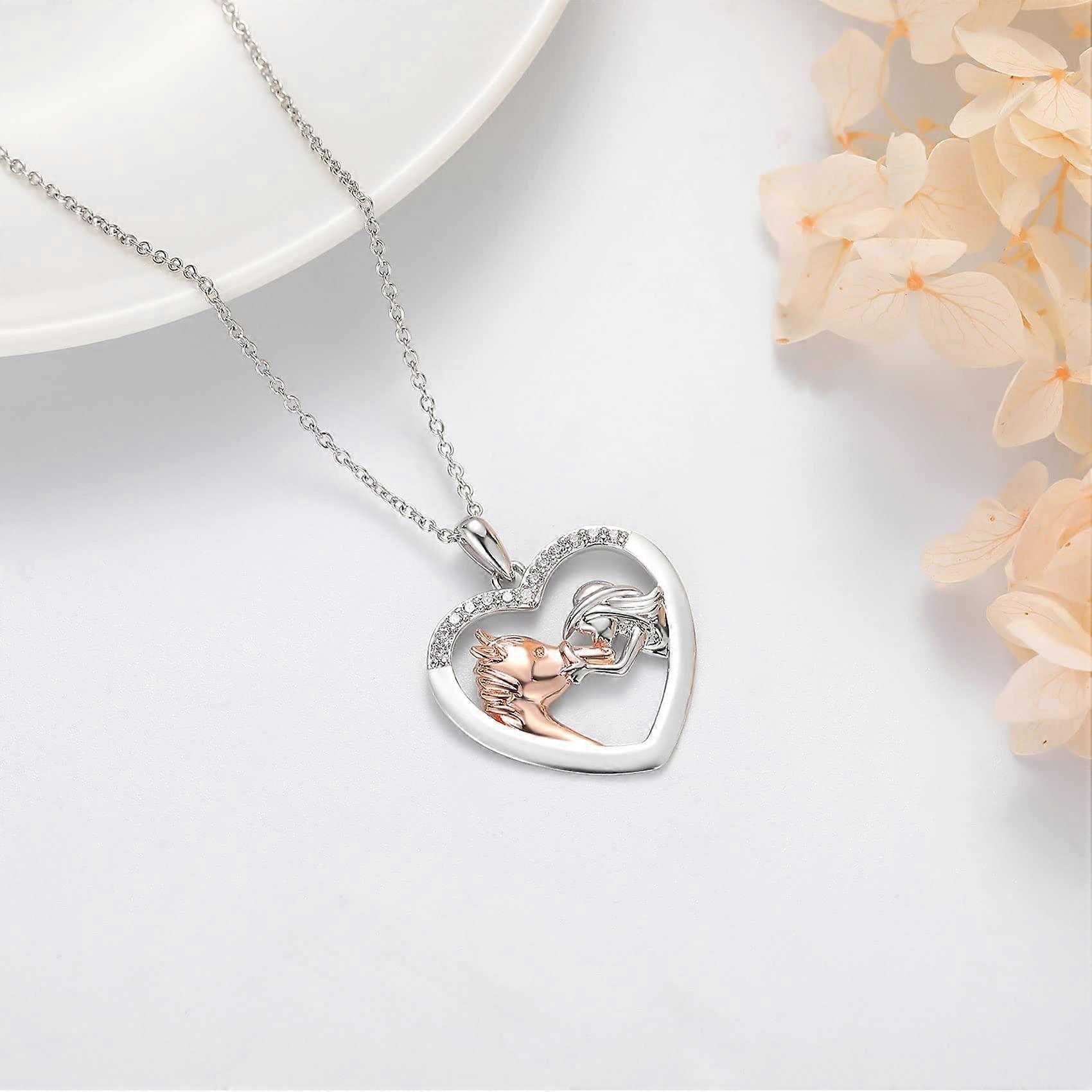 Silver Girl and Horse Necklace for Girls, Horse Jewellery Gifts