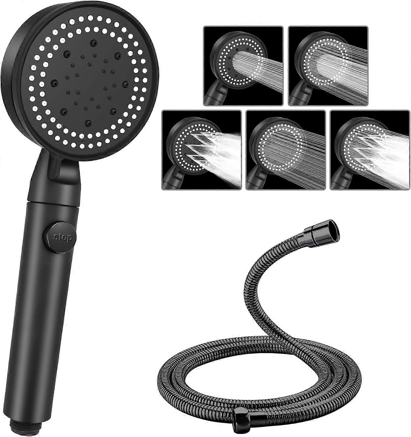 Shower Head and Hose, 5 Mode Water Saving Shower Heads Set, Powerful Handheld Showerhead with Water Stop Botton