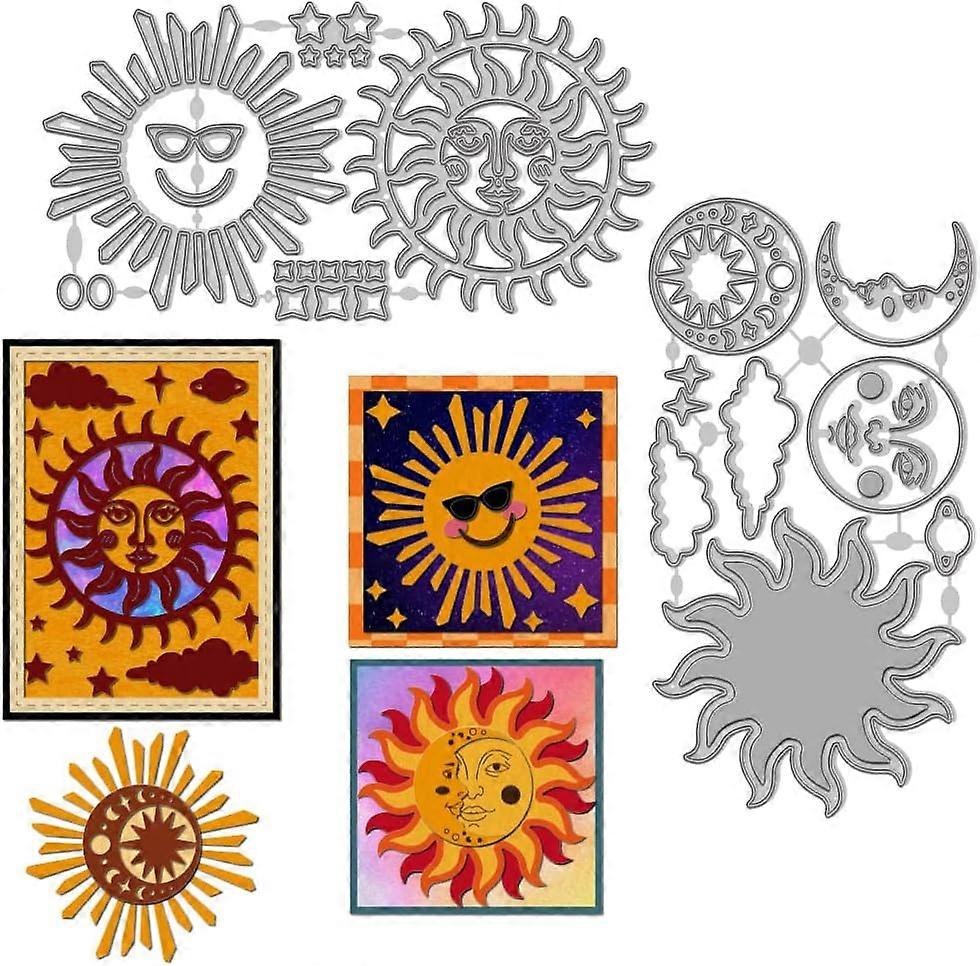 Sun Moon Frame Cutting Dies Cut Stencils Funny Sun Moon Background Templated Embossing Die Cuts Set for Scrapbooking Making Clouds Stars Planet Metal 