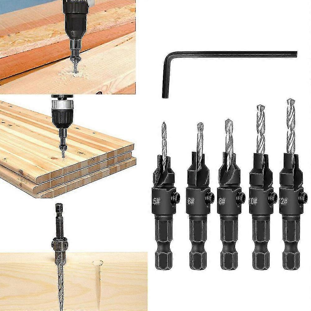 5pcs/set Woodworking Countersink Drill Bits Hole Opener Set Hexagon Screw Hardware Tool