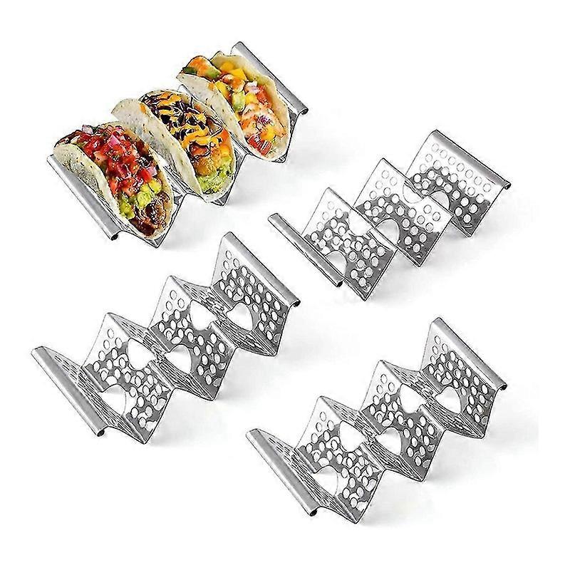 حامل تاكو حامل ، رف حامل من الفولاذ المقاوم للصدأ مكون من 4 عبوات مع مقابض ، صينية تاكو تستوعب ما يصل إلى 3 سندويشات التاكو ، حامل تاكو