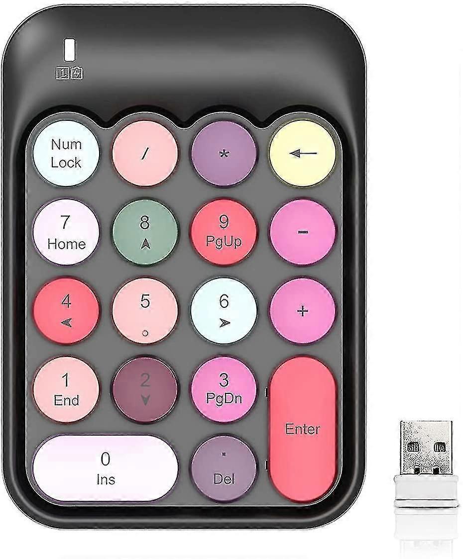 2.4ghz Wireless Numeric Keypad, 18 Keys Retro Typewriter Round Key Silent Portable Number Pad For Date Entry For Laptop Pc Desktopblackssxjv