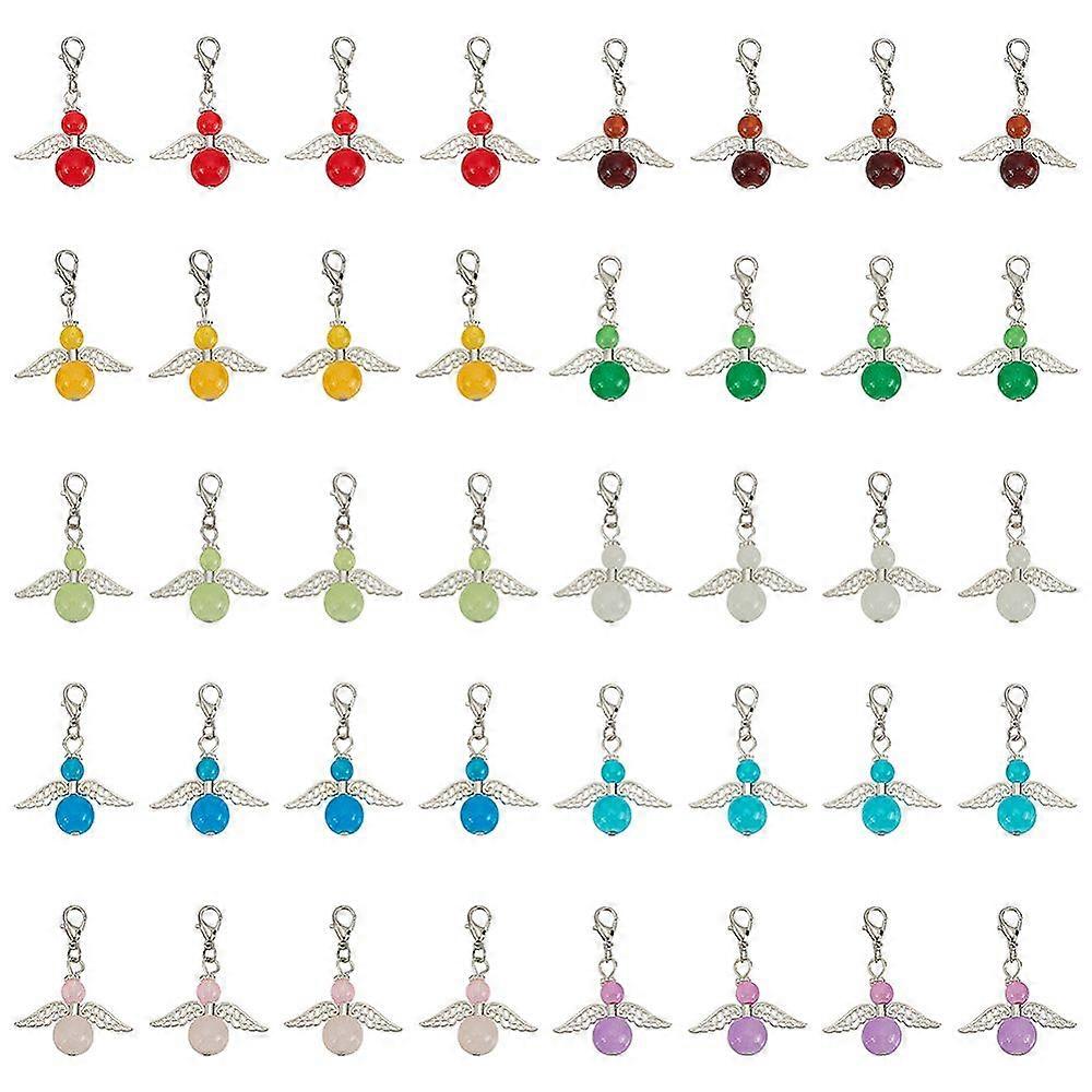 Angel Glass Bead & Alloy Pendant Locking Stitch Markers Crochet Lobster Clasp Charms Mixed Color 4cm 40pcs/set