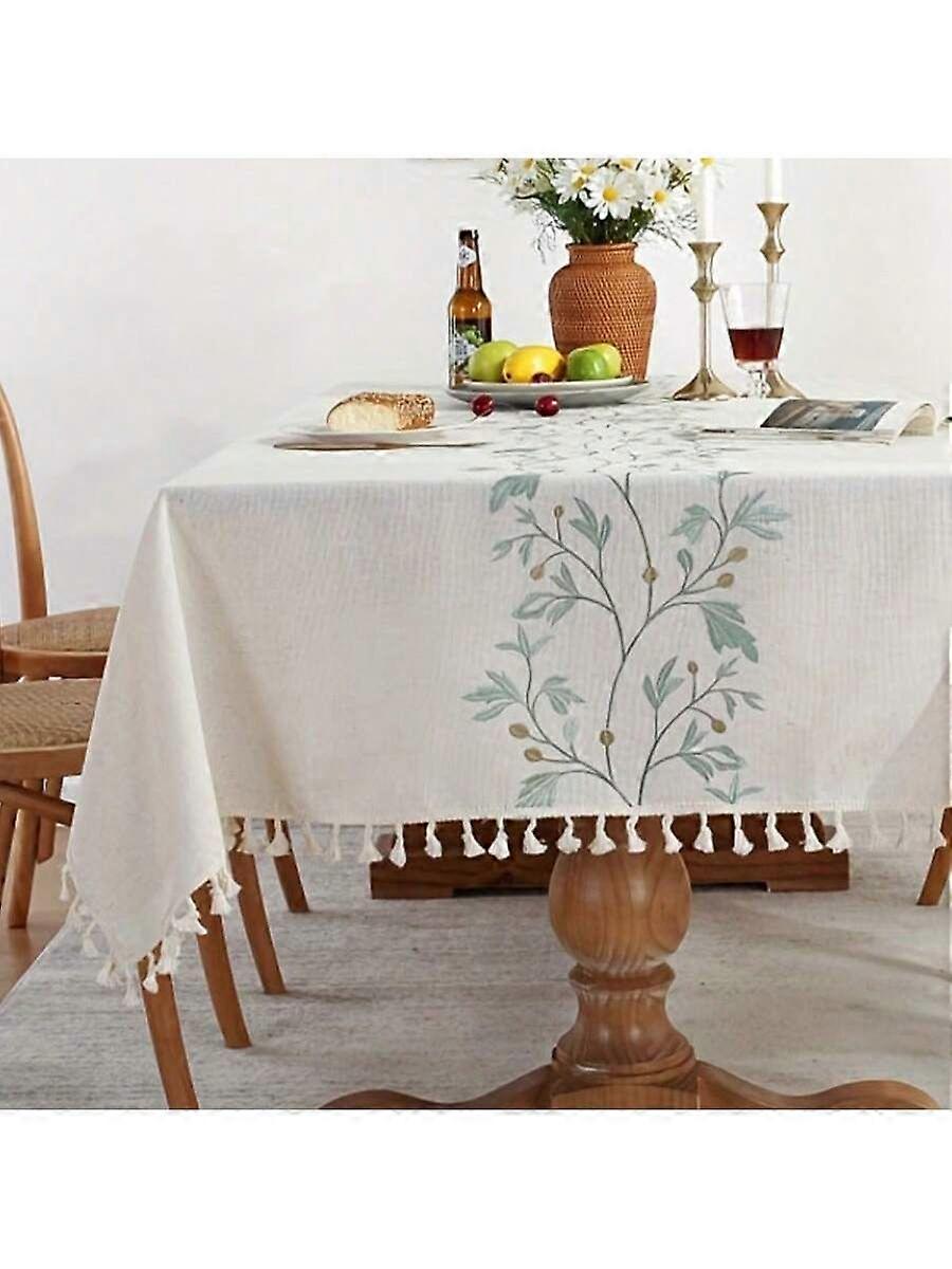 1PC Linen TableCloth,High Precision Embroidery Autumn Harvest Leaf Rectangular Table Cover,Simple Dining Table Tablecloth,Dust Covering Cover Towel,Su