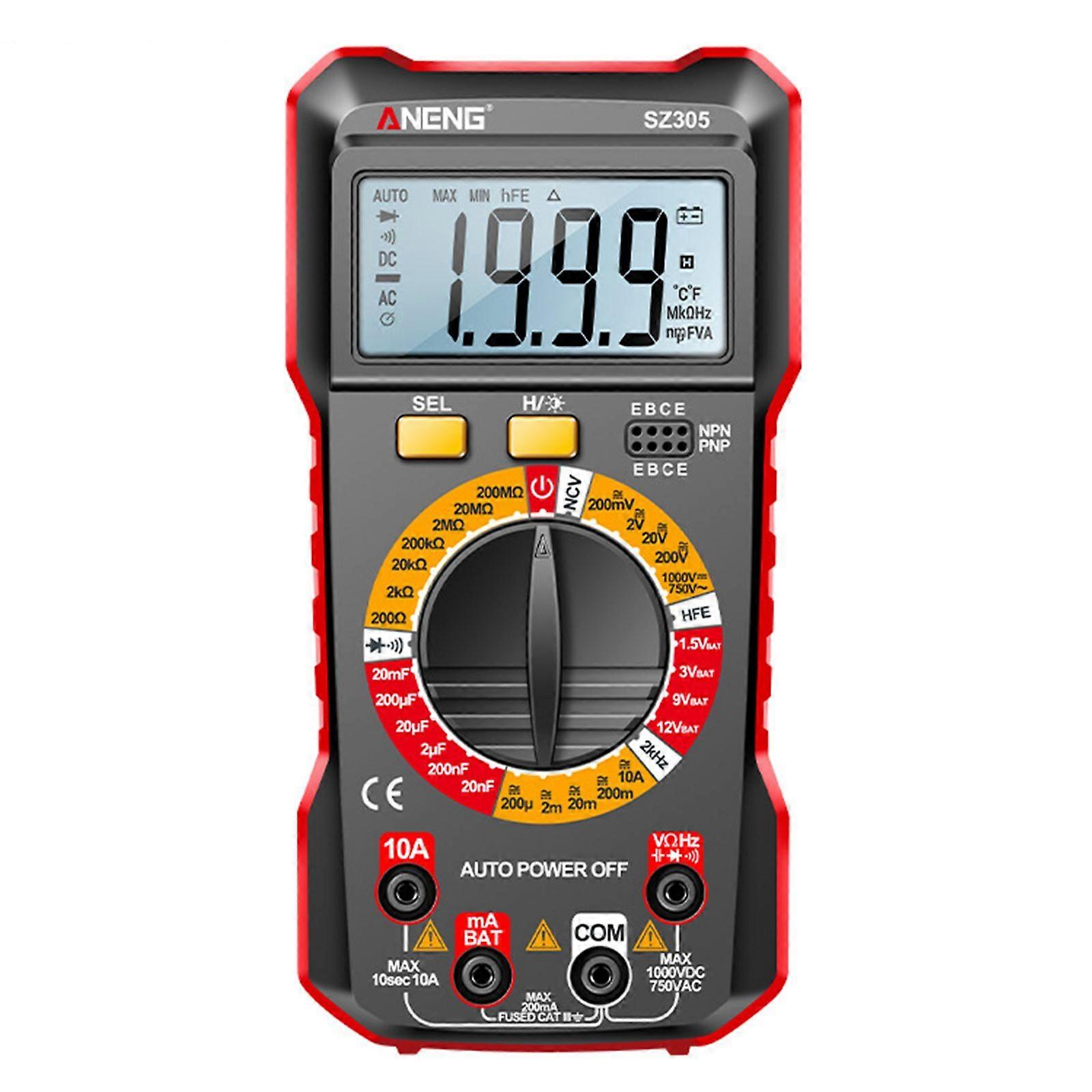 SZ304 Multifunction 1999 Counts Digital Multimeter True RMS Handheld Test Leads