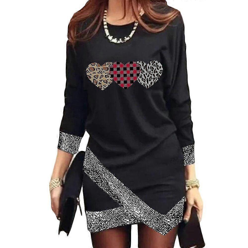 Femmes Thème de Noël Mignon Imprimé Slim Fit Manches Longues Ourlet Irrégulier Mini Robes