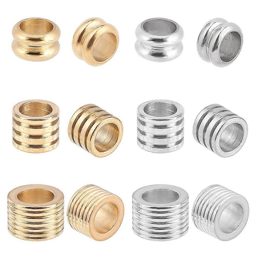 1Box 304 Stainless Steel Beads Large Hole Beads Grooved Column Mixed Color 10~13x6~8.5mm Hole: 6.8~8mm 12pcs/box