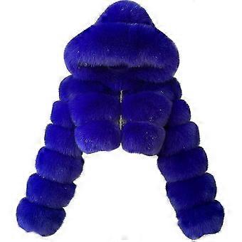 Tekoturkki Naiset, joilla on huppu Lyhennetyt kuplatakit Fleece Lyhyet lämpimät takit Koko takit naisilleP20211224735 4X-suuri sininen