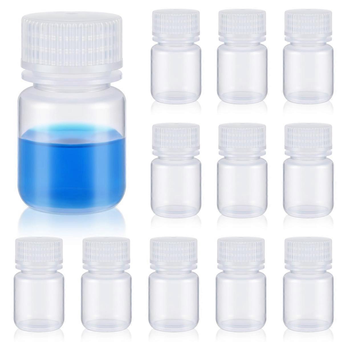 12 Pcs Pill Bottle Sample-Bottles Wide Mouth Reagent Bottle Plastic with Screw Caps Sample Containers 1 Oz 30 Ml