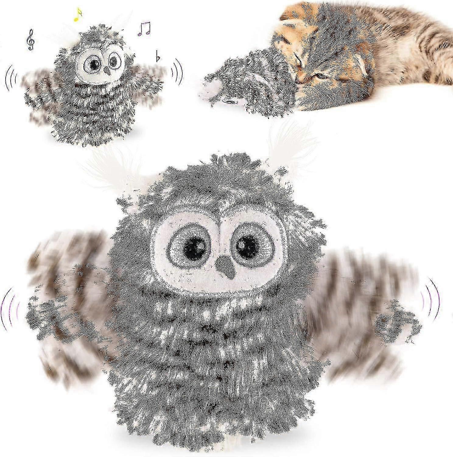 Interactive Flapping Wings Owl Cat Toys, Bird Sound Catnip Toys For Cats, Rechargeable 3 Vibration Modes Indoor Cat Toy, Prevent Boredom