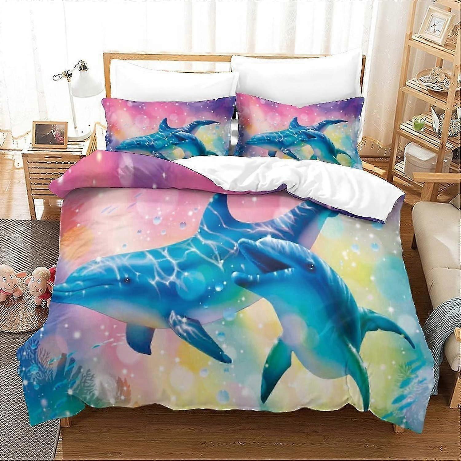 Conjunto de Cama Com Capa de Edredom D Dolphin, Conjunto de Cama Com Fronhas Macias Fácil de Cuidar Microfibra Para Meninos Meninas Adultos Quartos Com Fecho De Zíper