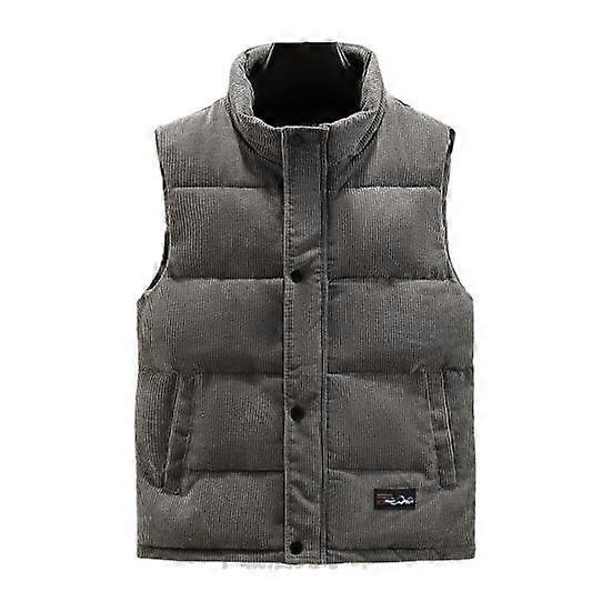 Men Corduroy Vest Coat Stand Collar Sleeveless Single Breasted Cotton Waistcoat with Pockets Design Solid Color Warm Waistcoat