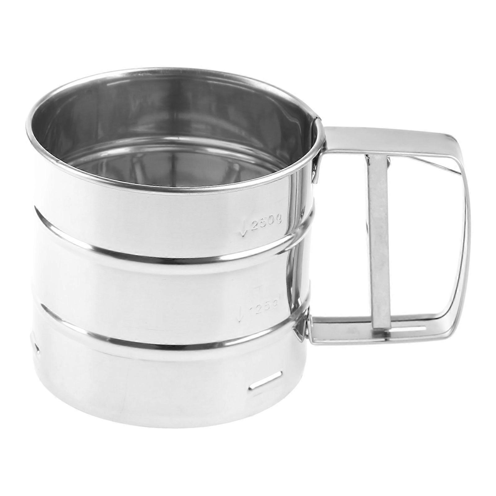 Mechanical Stainless Flour Icing Mesh Sifter Shaker Baking Kitchen Tool Fine Grey