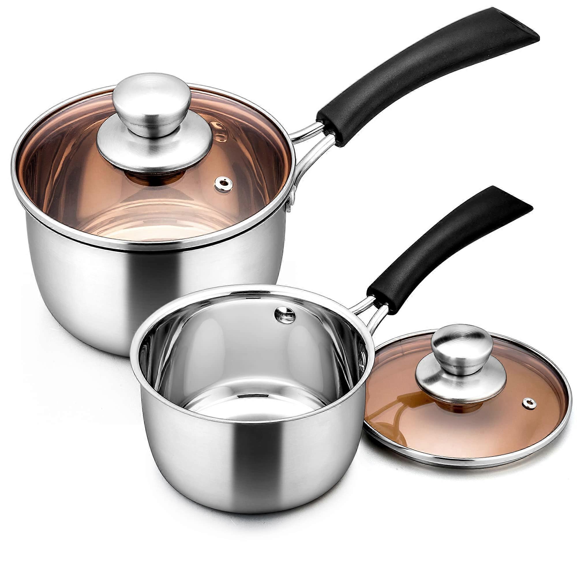 2 Quart Stainless Steel Saucepan - Durable Cooking Pot for Home Kitchen, Includes 1 Quart and 2 Quart Sizes