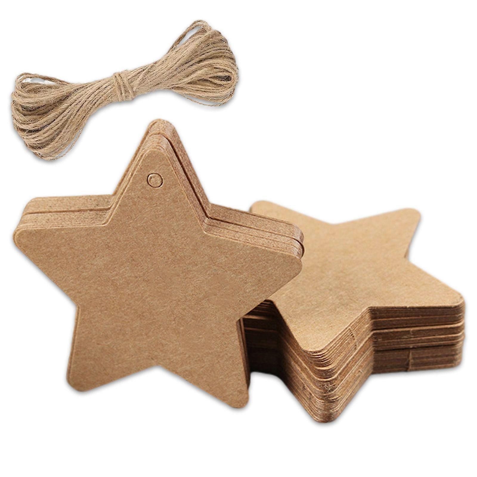 100 Star-Shaped Gift Labels with Jute Rope, 6cm