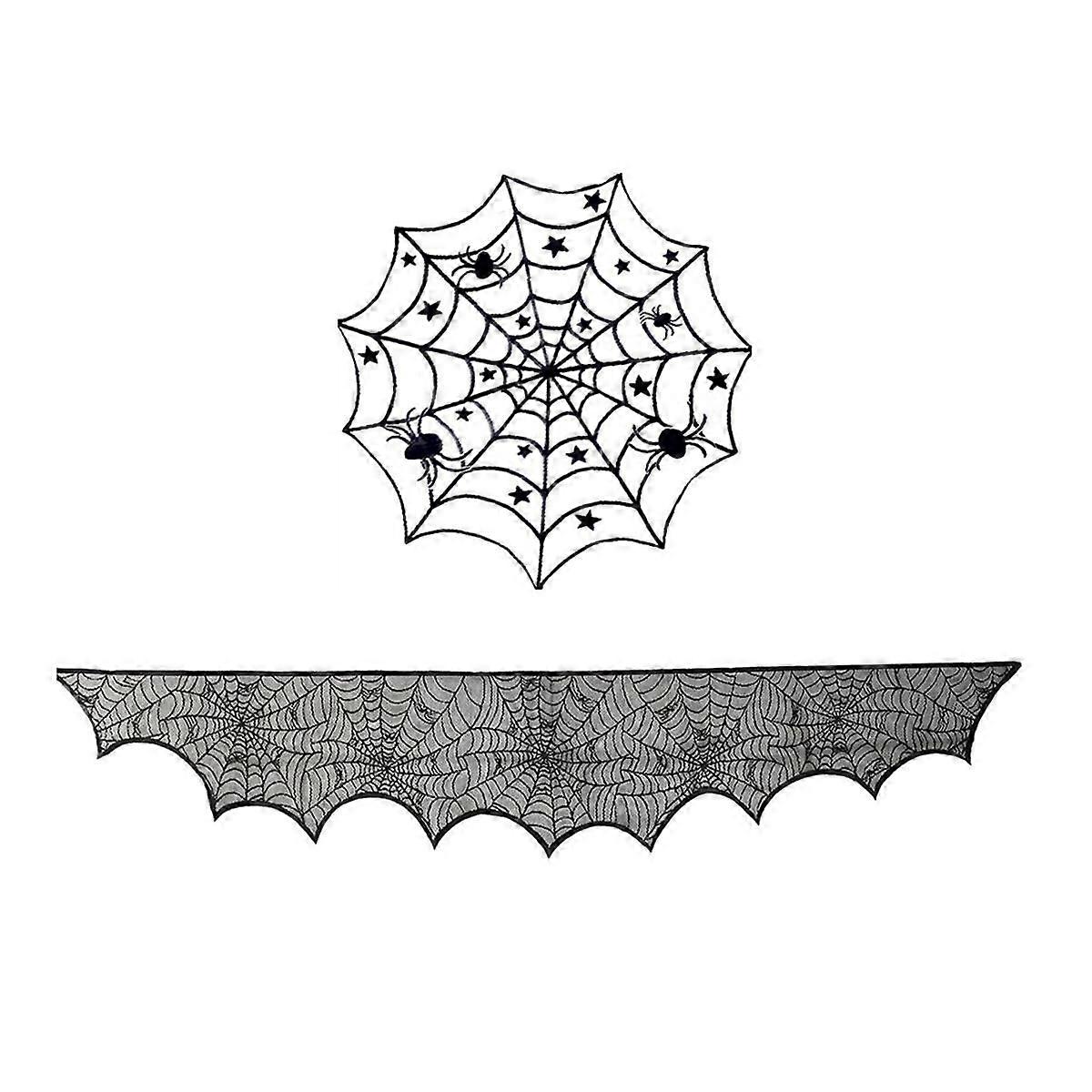 Nappe d’Halloween Toile d’araignée Cheminée Serviette Araignée Chemin de Table Abat-jour Décoration d’Halloween