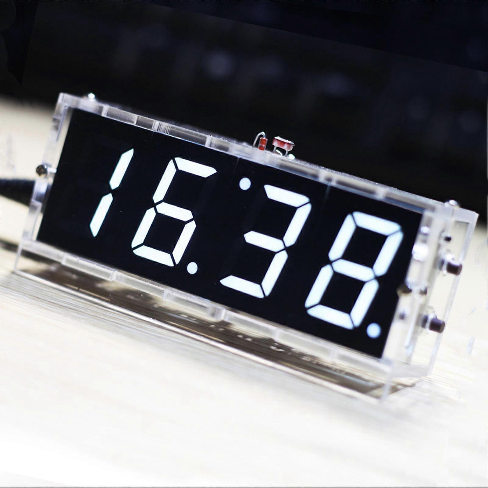 Compact 4-digit DIY Digital LED Clock Kit Light Control Temperature Date Time Display with Transparent Case
