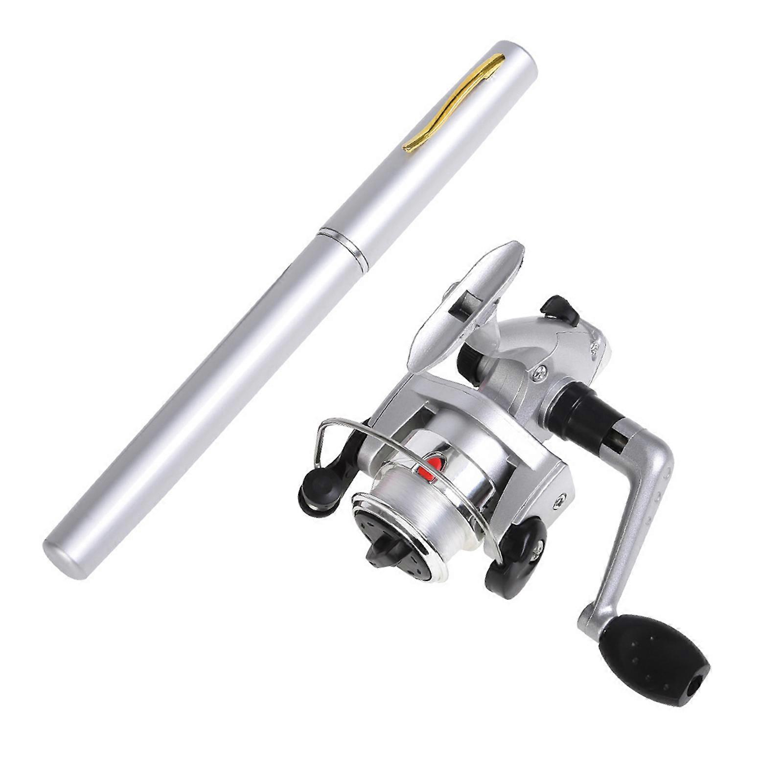 Canna da pesca in alluminio con set di accessori per mulinello da pesca Mini set di canne da pesca a forma di penna tascabile in argento