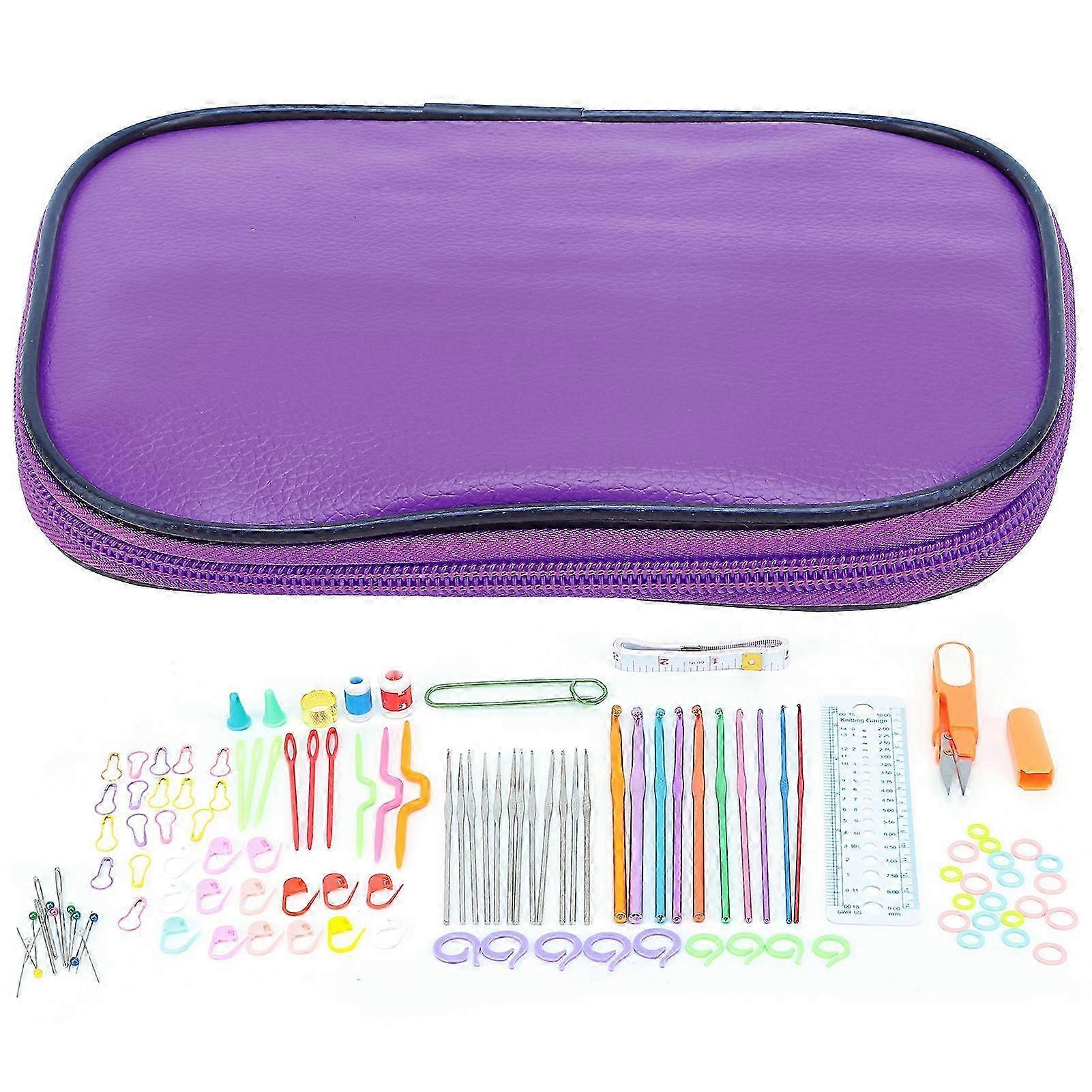 100 Pcs Crochet Hooks Set DIY 22 Crochet Set with Small Accessories for Knitting Enthusiasts BeginnersPurple